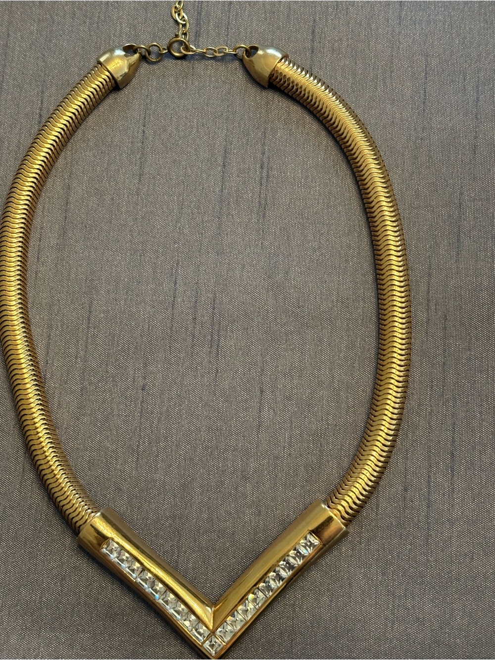 Gold V-Point Statement Necklace with Crystal Accents
